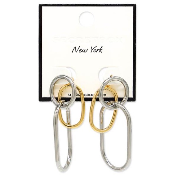 SECRET BOX NEW YORK TWO TONE OVAL LINK GOLD DIPPED EARRING (N) - Picture 1 of 1